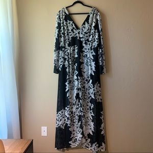 Elegant Black & Light Gray Sheer Floral Maxi Dress